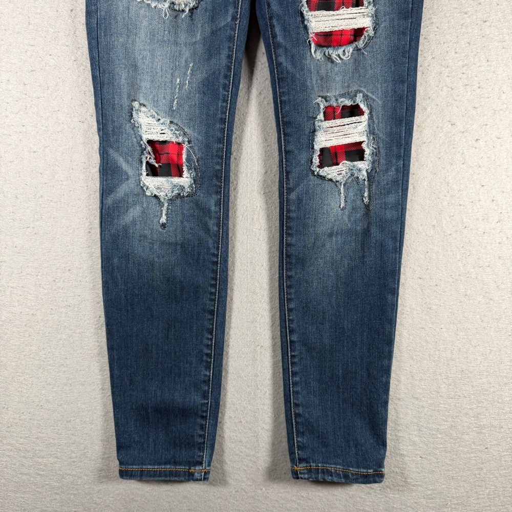 Judy Blue Womens Jeans Size 9/29 Distressed Buffalo Plaid Patch Skinny - Picture 4 of 13